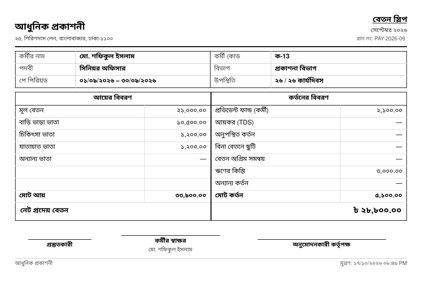পে-স্লিপ — ক-১৩